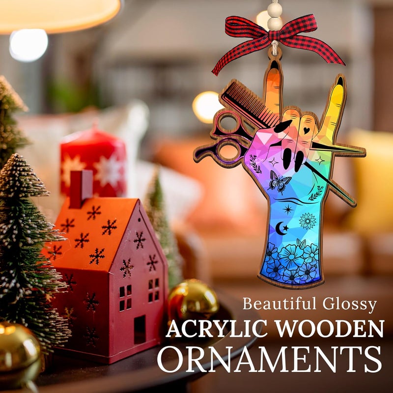 HEXMOZ Hairdresser Christmas Ornament 2025 - Gifts for Hairdressers, Hair Stylists, Female Barbers - Hair Dresser, Hairstylist, Beautician Gift for Women - Acrylic Wood Ornament - Image 3